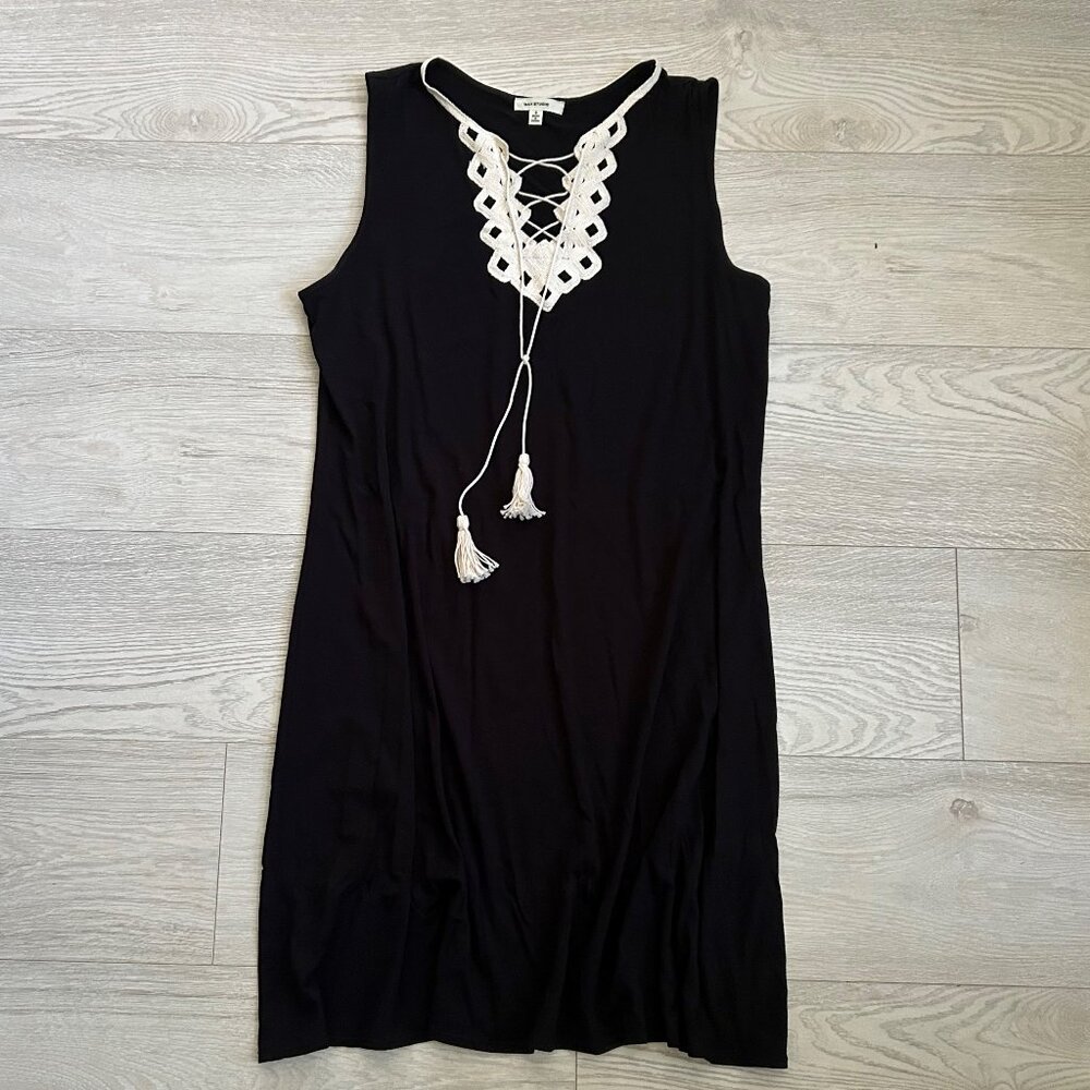 Max Studio Lace-Up Crochet Neck Tassels Sleeveless Dress - Picture 2 of 16